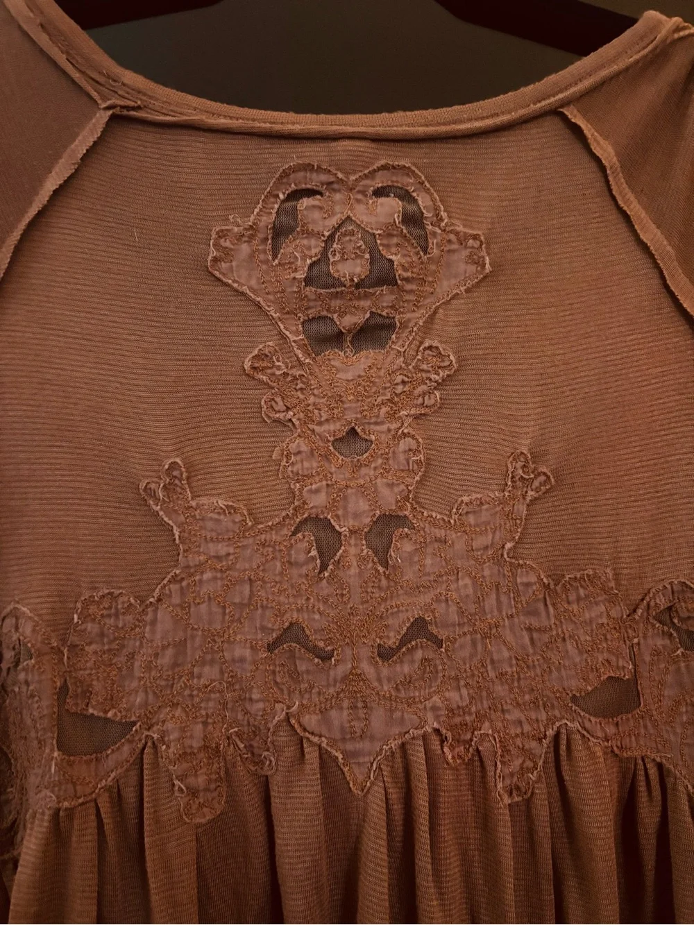 Free People Long Sleeve Lace Detailed Top - Brown